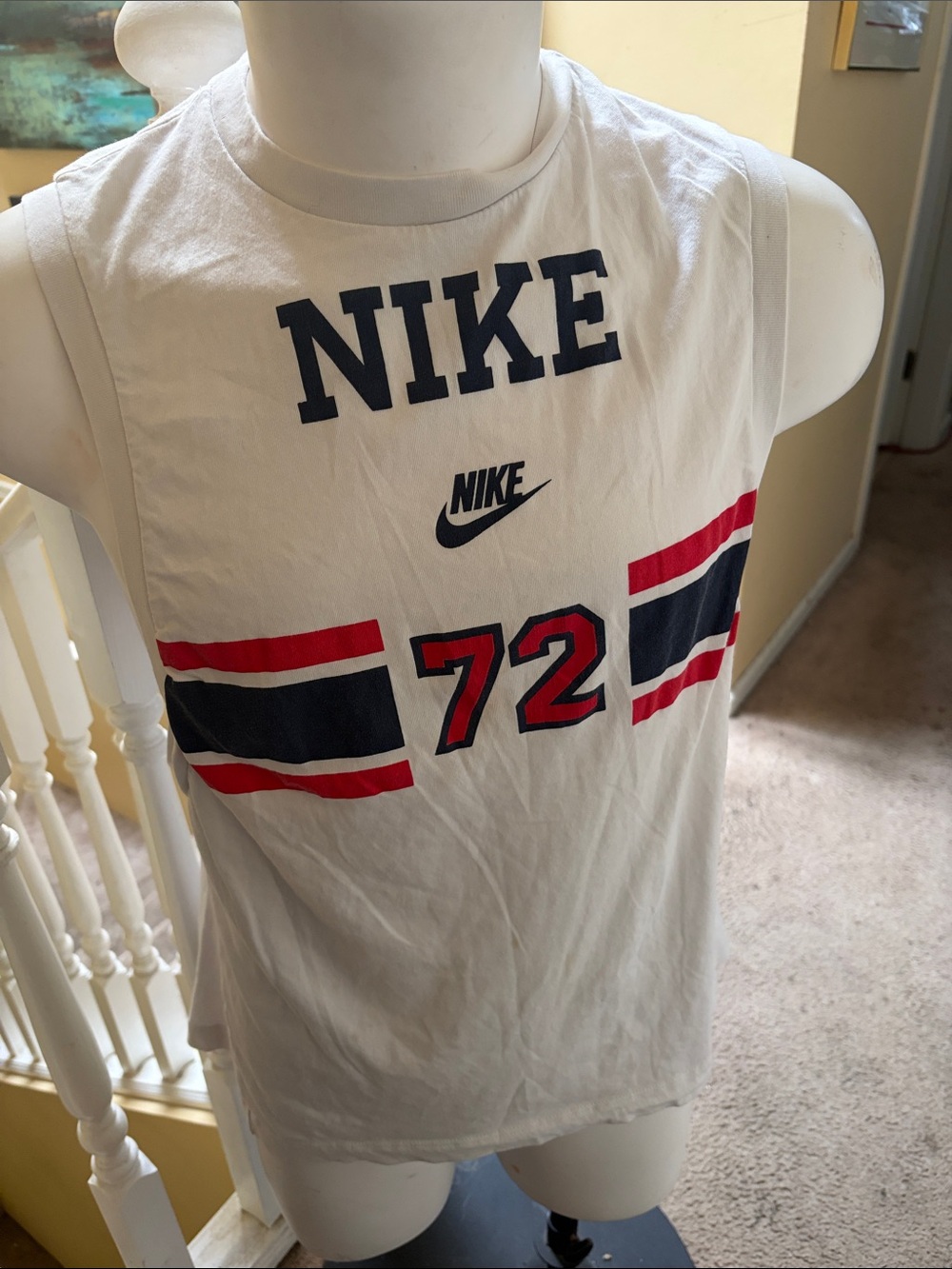 Nike White Tank Top with Navy & Red Graphic vintage Nike 1972 olympics